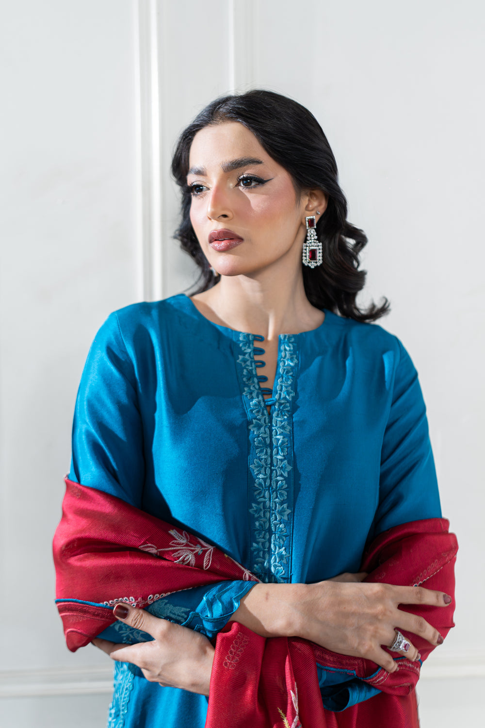 Wahaj M Khan | Lra Eid Collection 26 | Teal Red Rawsilk Set - by Libasekhas UK - Registered Vendor of : Wahaj M Khan - 100% Original Designer Dress