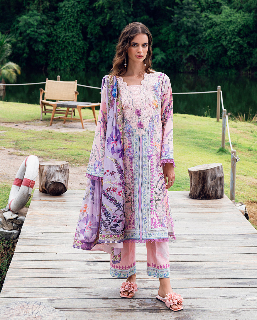 Roheenaz | Garden Veal Printed Lawn 25 |Lilac Dust - by - Libasekhas UK - Registered Vendor of : Roheenaz - 100% Original Designer Dresss