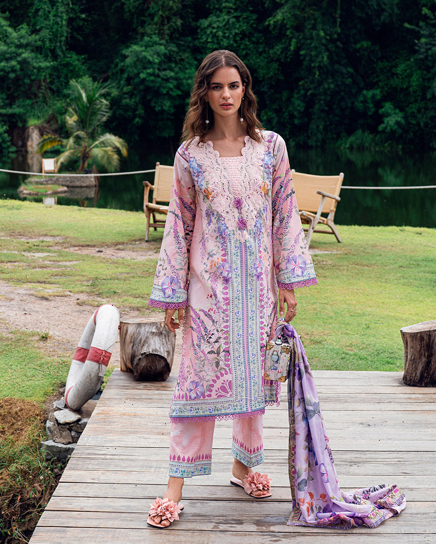 Roheenaz | Garden Veal Printed Lawn 25 |Lilac Dust - by - Libasekhas UK - Registered Vendor of : Roheenaz - 100% Original Designer Dresss
