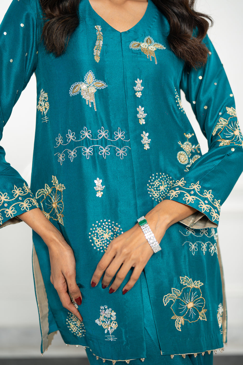 Wahaj M Khan | Lra Eid Collection 26 | Turquoise Rawsilk Lyra JS - by Libasekhas UK - Registered Vendor of : Wahaj M Khan - 100% Original Designer Dress