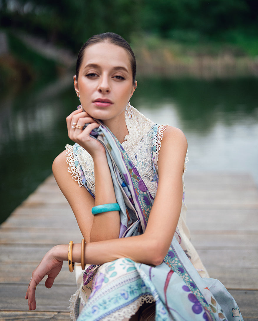 Roheenaz | Garden Veal Printed Lawn 25 | Bloom Glimmer - by - Libasekhas UK - Registered Vendor of : Roheenaz - 100% Original Designer Dresss