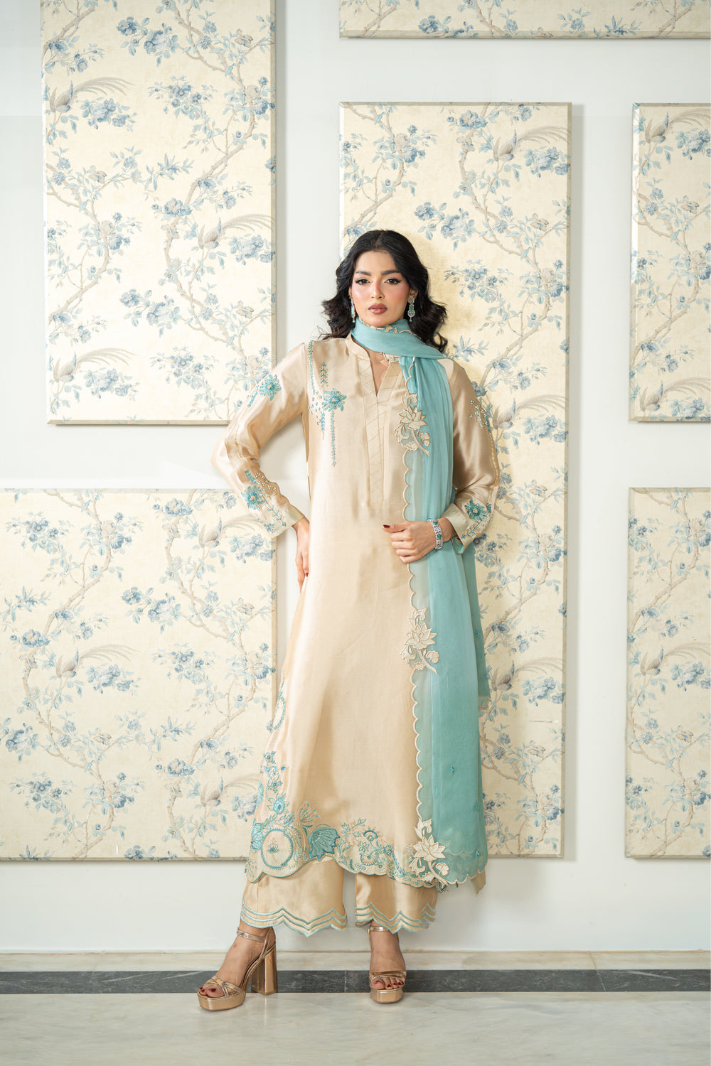 Wahaj M Khan | Lra Eid Collection 26 | Gold Ferozi Outfit - by Libasekhas UK - Registered Vendor of : Wahaj M Khan - 100% Original Designer Dress