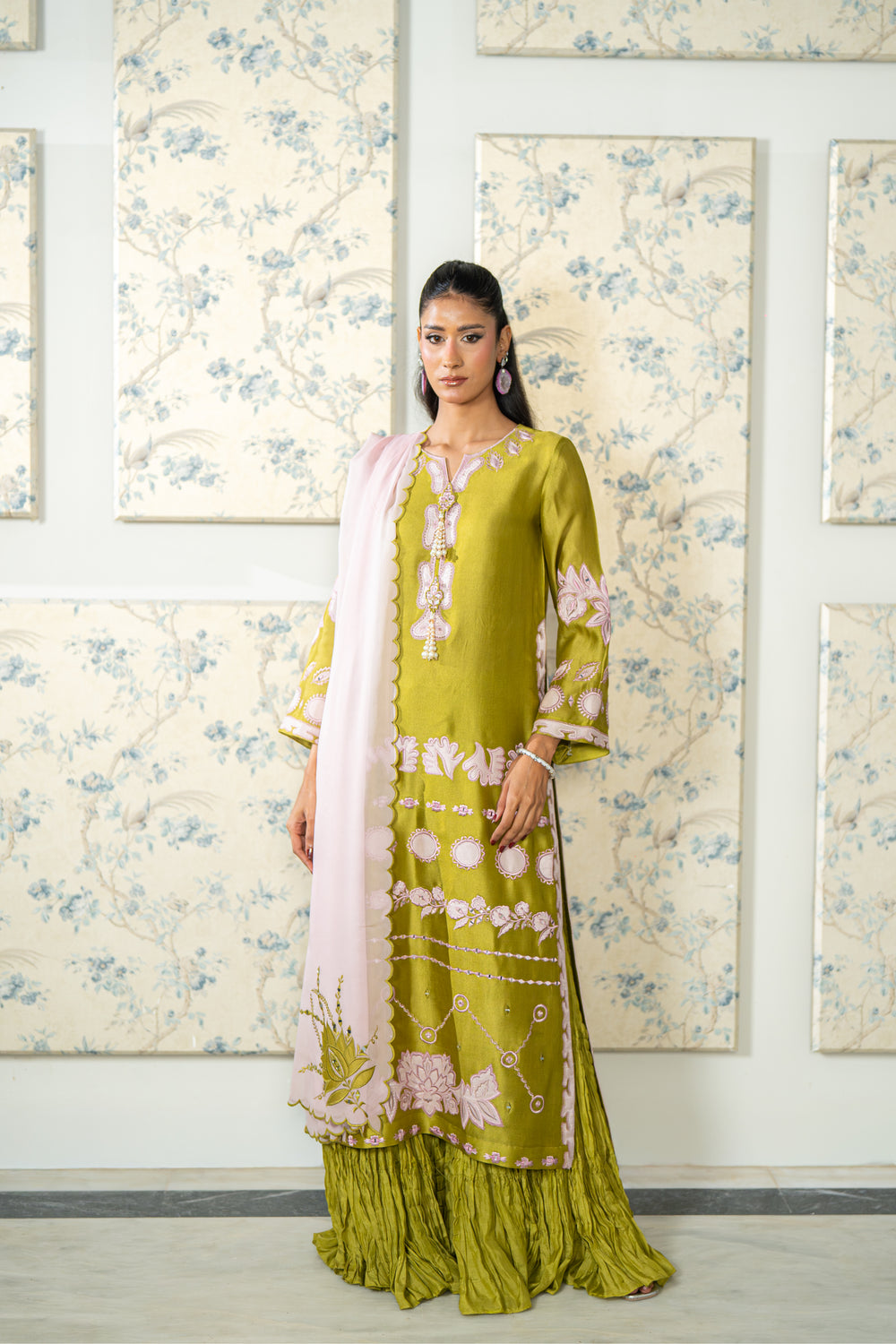 Wahaj M Khan | Lra Eid Collection 26 | Parrot Gharara Set - by Libasekhas UK - Registered Vendor of : Wahaj M Khan - 100% Original Designer Dress