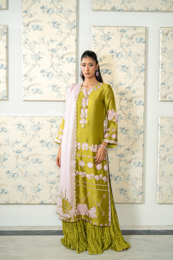 Wahaj M Khan | Lra Eid Collection 26 | Parrot Gharara Set - by Libasekhas UK - Registered Vendor of : Wahaj M Khan - 100% Original Designer Dress