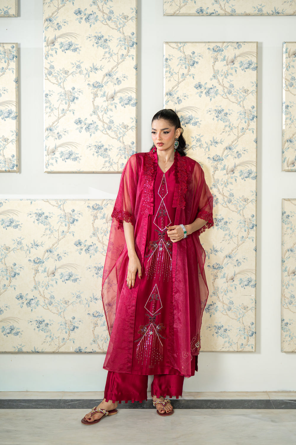 Wahaj M Khan | Lra Eid Collection 26 | Magenta Organza Cape Set - by Libasekhas UK - Registered Vendor of : Wahaj M Khan - 100% Original Designer Dress