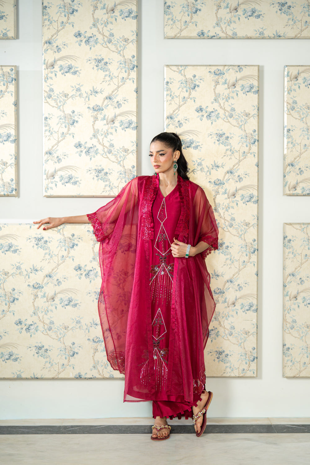 Wahaj M Khan | Lra Eid Collection 26 | Magenta Organza Cape Set - by Libasekhas UK - Registered Vendor of : Wahaj M Khan - 100% Original Designer Dress
