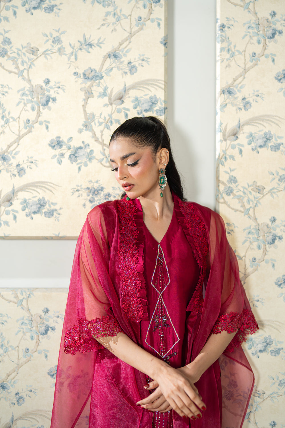 Wahaj M Khan | Lra Eid Collection 26 | Magenta Organza Cape Set - by Libasekhas UK - Registered Vendor of : Wahaj M Khan - 100% Original Designer Dress