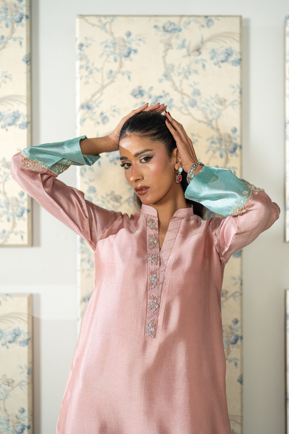 Wahaj M Khan | Lra Eid Collection 26 | Pink Ferozi Kaftan Suit - by Libasekhas UK - Registered Vendor of : Wahaj M Khan - 100% Original Designer Dress