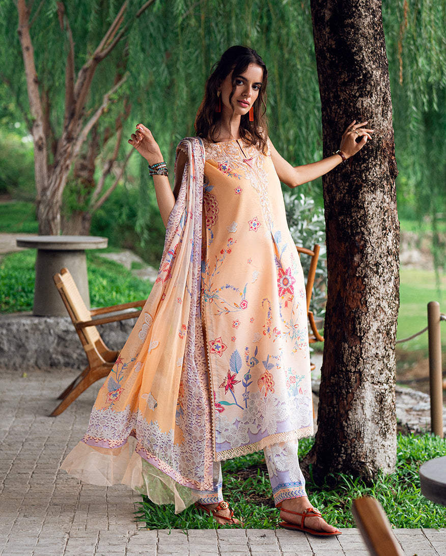 Roheenaz | Garden Veal Printed Lawn 25 | Coral Whim - by - Libasekhas UK - Registered Vendor of : Roheenaz - 100% Original Designer Dresss