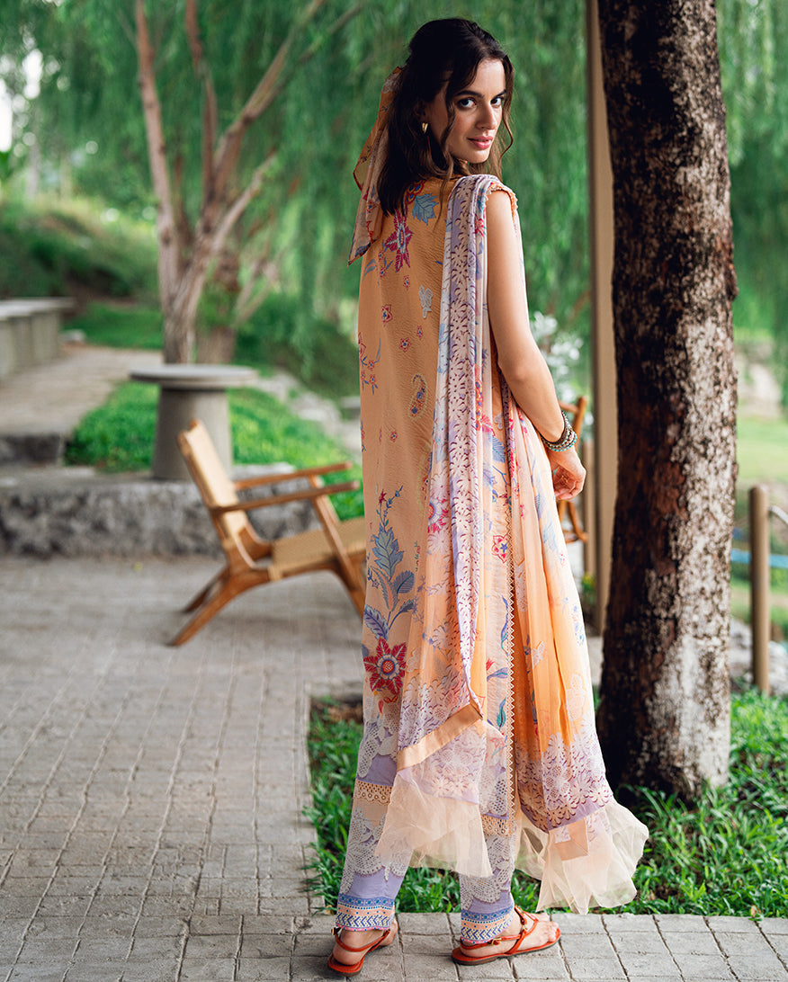 Roheenaz | Garden Veal Printed Lawn 25 | Coral Whim - by - Libasekhas UK - Registered Vendor of : Roheenaz - 100% Original Designer Dresss