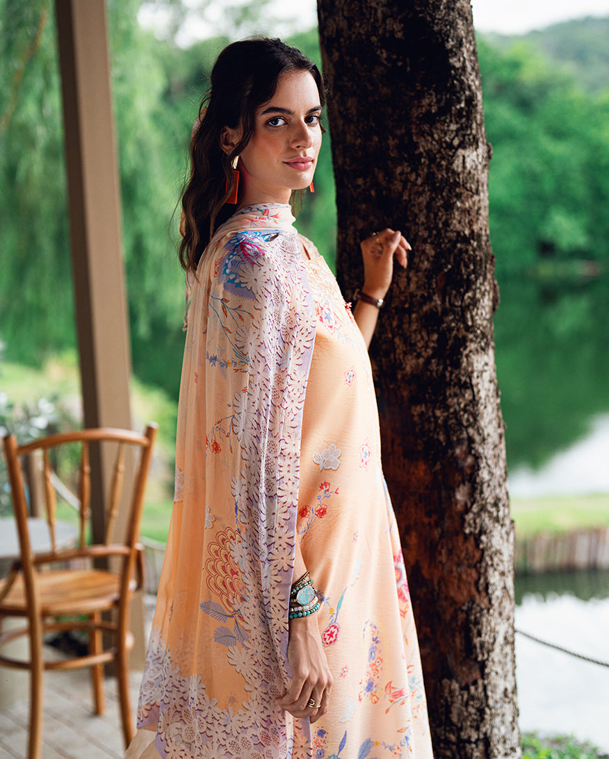 Roheenaz | Garden Veal Printed Lawn 25 | Coral Whim - by - Libasekhas UK - Registered Vendor of : Roheenaz - 100% Original Designer Dresss