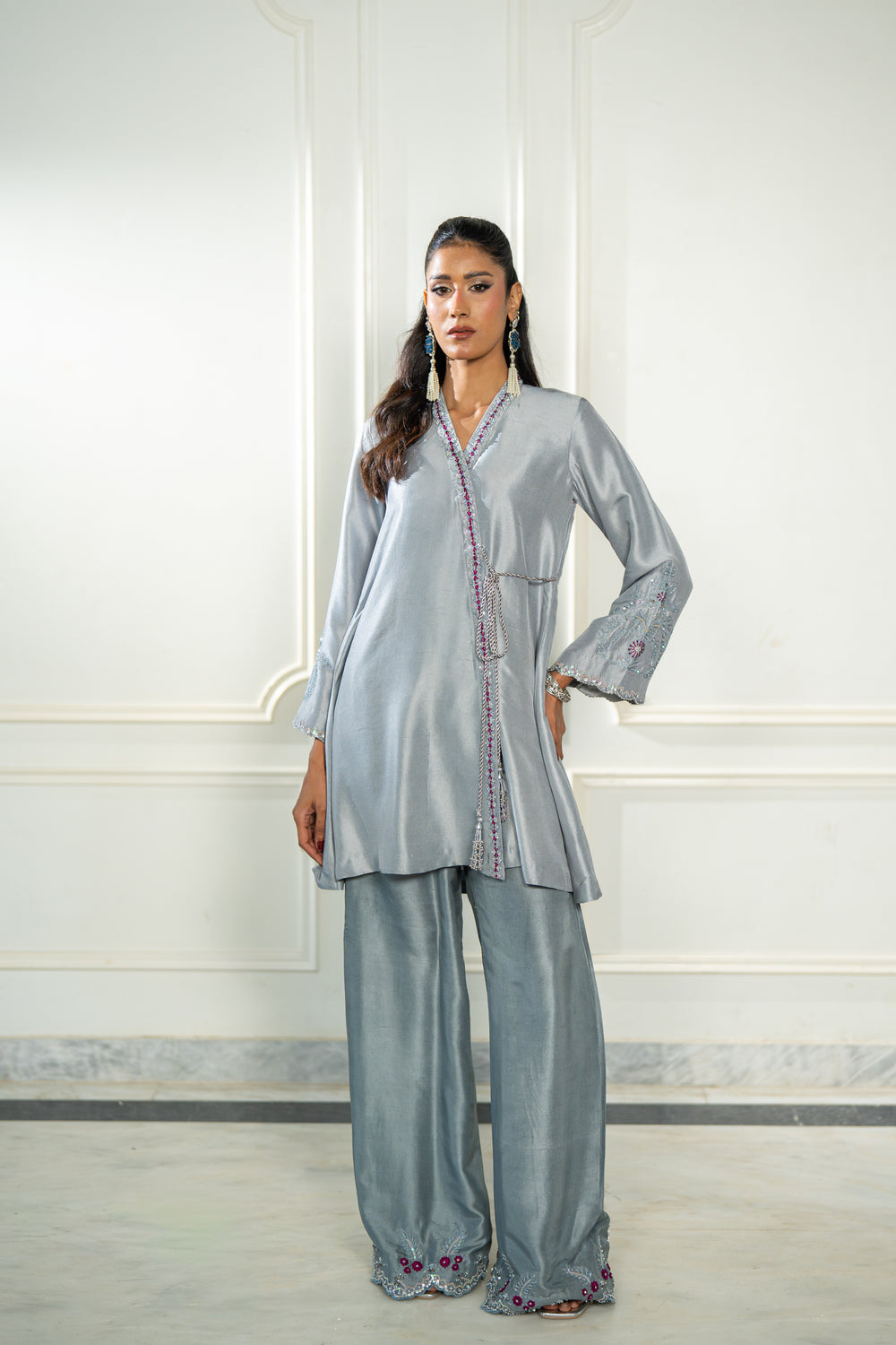 Wahaj M Khan | Lra Eid Collection 26 | Grey Rawsilk Wrap - by Libasekhas UK - Registered Vendor of : Wahaj M Khan - 100% Original Designer Dress