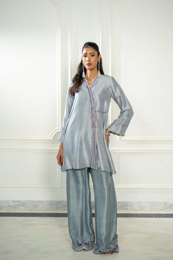 Wahaj M Khan | Lra Eid Collection 26 | Grey Rawsilk Wrap - by Libasekhas UK - Registered Vendor of : Wahaj M Khan - 100% Original Designer Dress