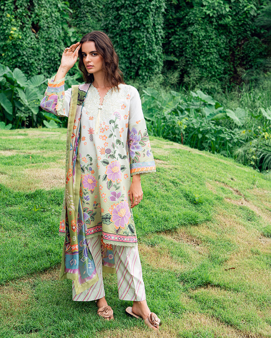 Roheenaz | Garden Veal Printed Lawn 25 | Melon Muse - by - Libasekhas UK - Registered Vendor of : Roheenaz - 100% Original Designer Dresss