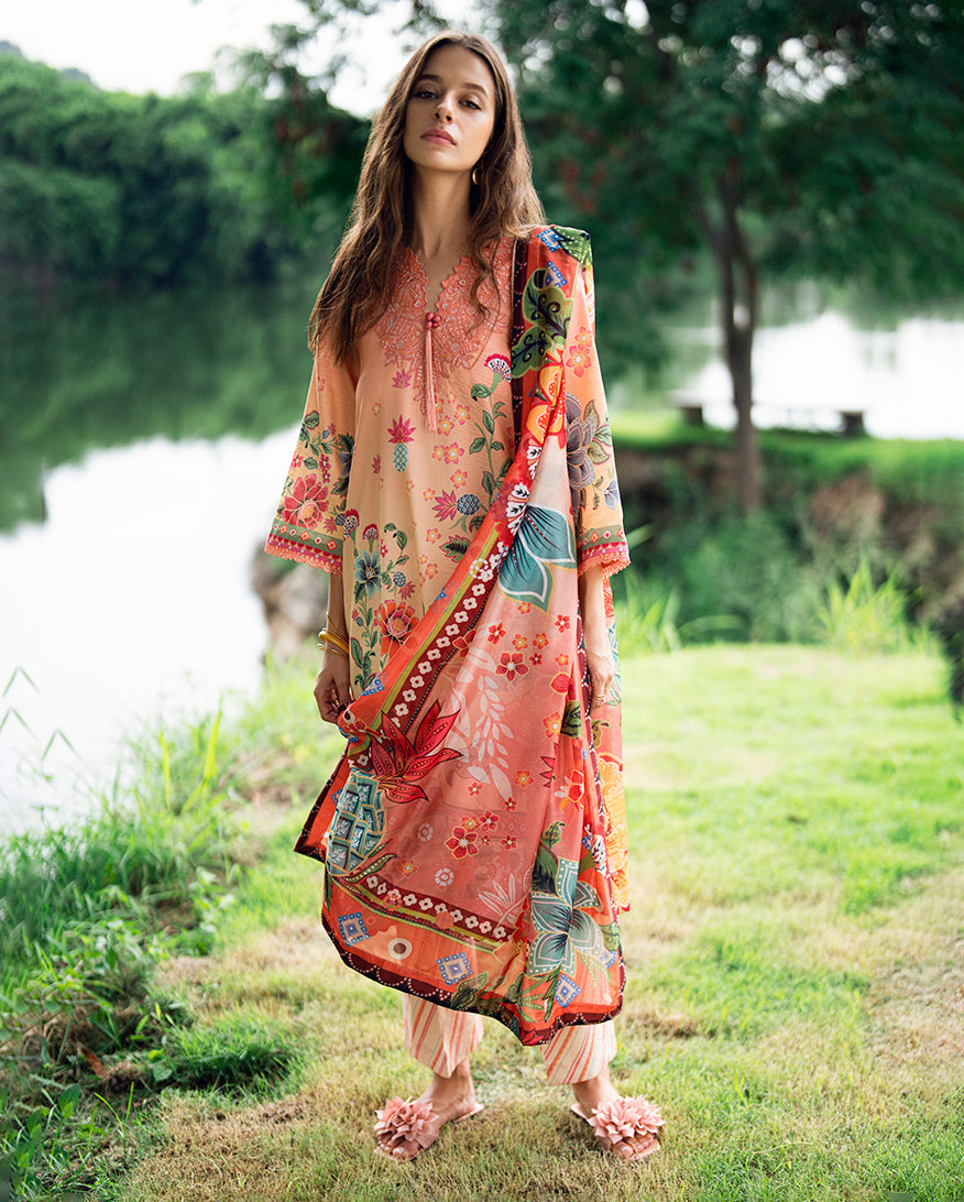 Roheenaz | Garden Veal Printed Lawn 25 | Petal Glaze - by - Libasekhas UK - Registered Vendor of : Roheenaz - 100% Original Designer Dresss