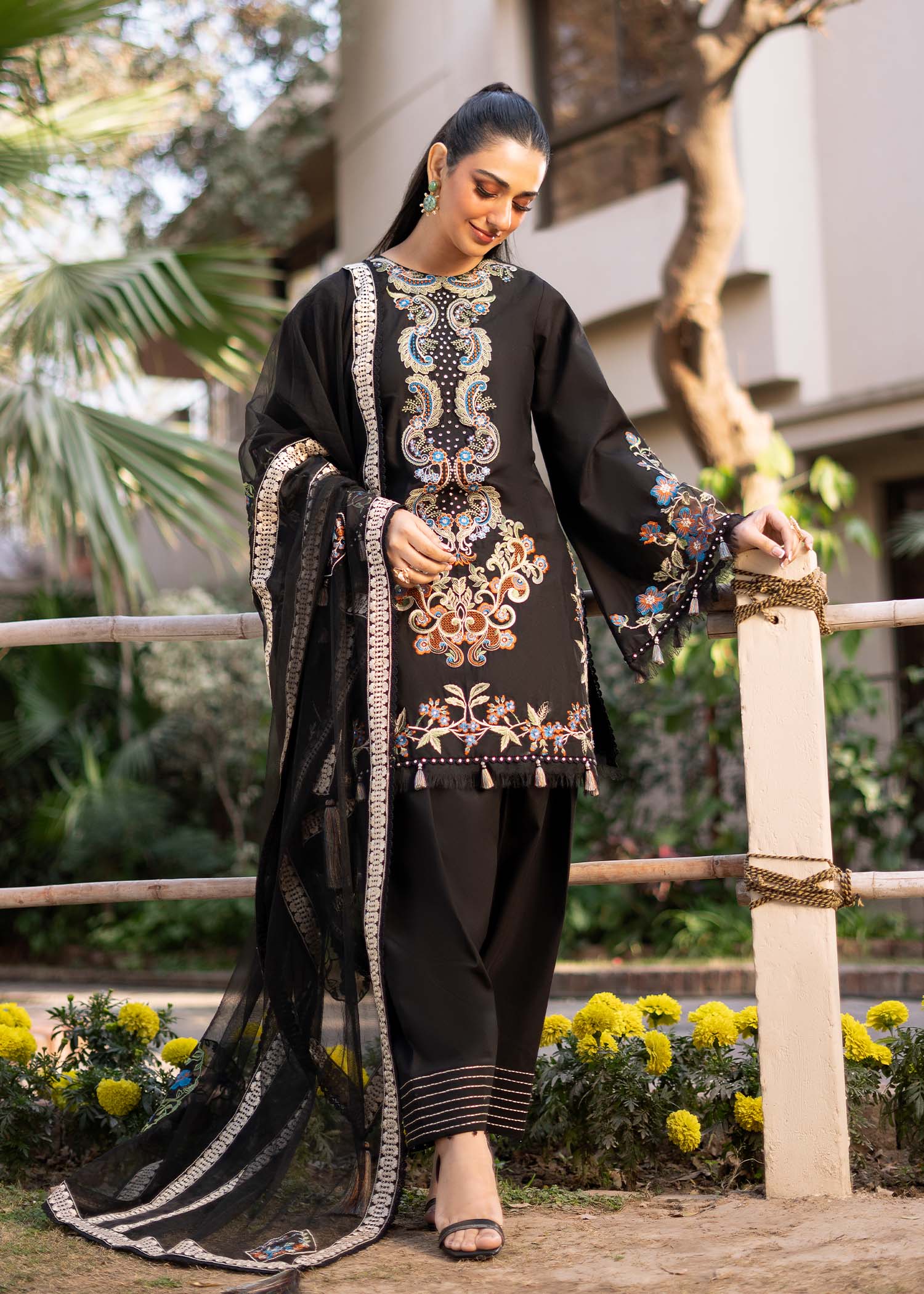 Fozia Khalid | Blossom Festive Lawn 25 | Black viola - by - Libasekhas UK - Registered Vendor of : Fozia Khalid - 100% Original Designer Dresss