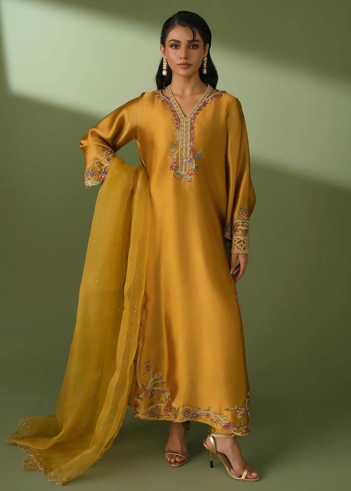 Jeem | Celestial Luxe Formals | MOSS MUSTARD - by Libasekhas UK - Registered Vendor of : Jeem - 100% Original Designer Dress
