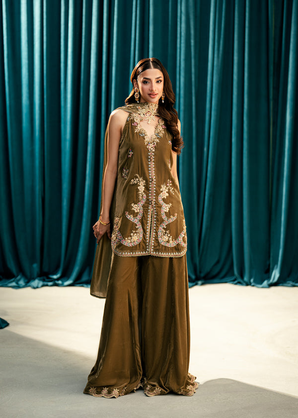 Umsha | Velvet Code | Olive Whisper - by Libasekhas UK - Registered Vendor of : Umsha - 100% Original Designer Dress