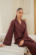 Sahar | Pre Essential Emb Edit | Cherry Noir - by Libasekhas UK - Registered Vendor of : Sahar - 100% Original Designer Dress
