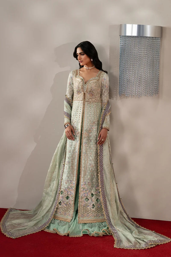 Afrozeh | AURE | Pastel Sea Green Gown & Lehnga-Marais