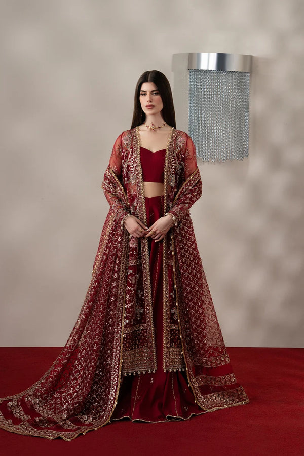 Afrozeh | AURE | Red Lehnga Choli & Gown-Florentine