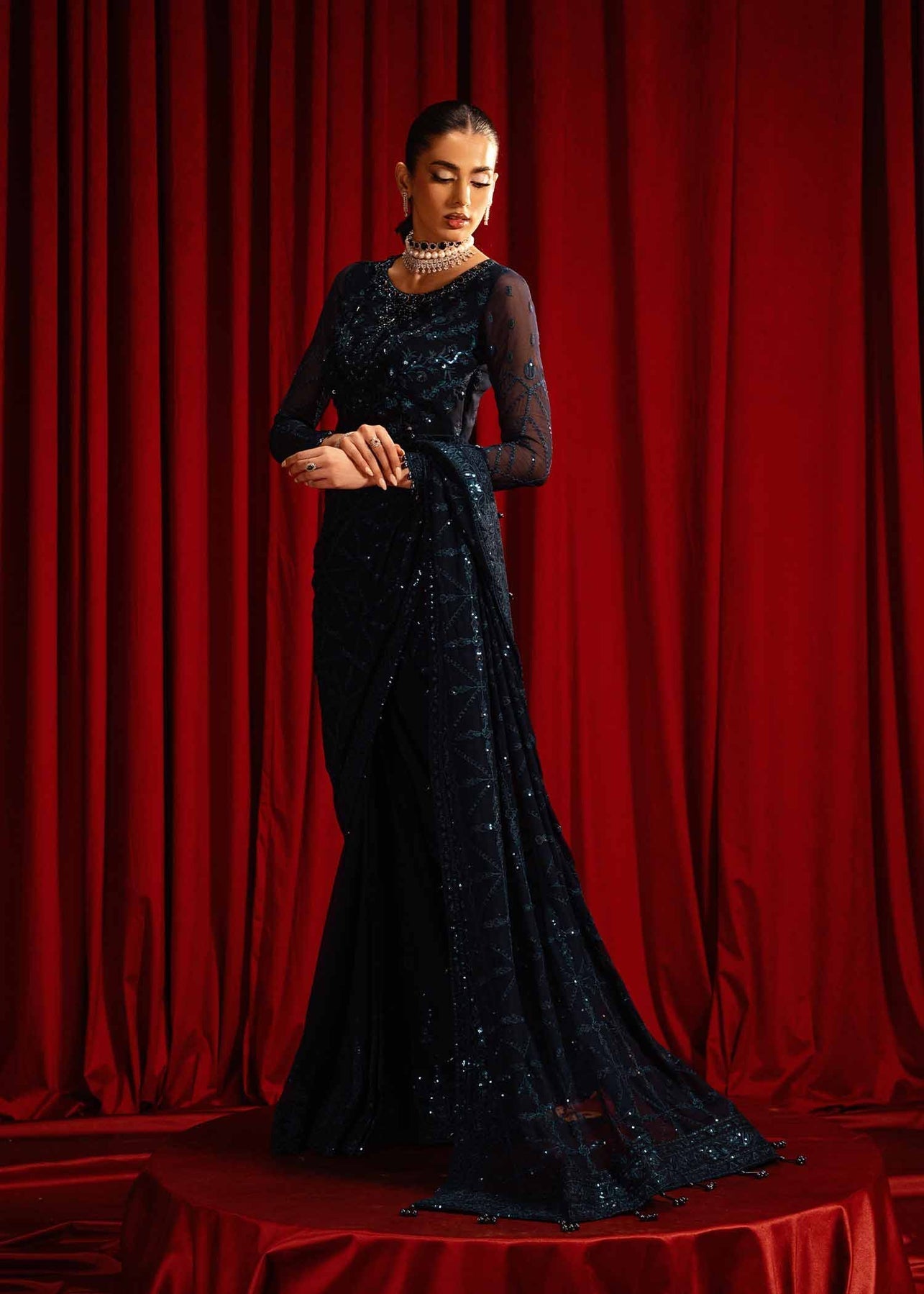 Paras by Pasha | Noor -e- Jahan Saree Collection | Neel-e-Noor - by - Libasekhas UK - Registered Vendor of : Paras by Pasha - 100% Original Designer Dresss