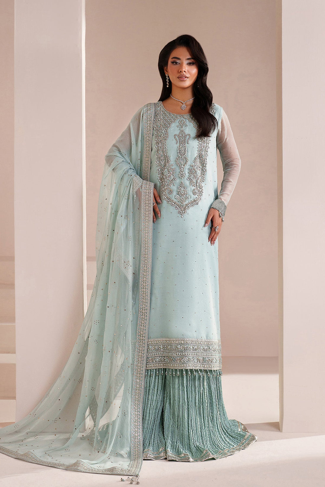 Alizeh | Aymal Handcrafted Luxury Formals | AF-BHM-4063-Azure - by Libasekhas UK - Registered Vendor of : Alizeh - 100% Original Designer Dress