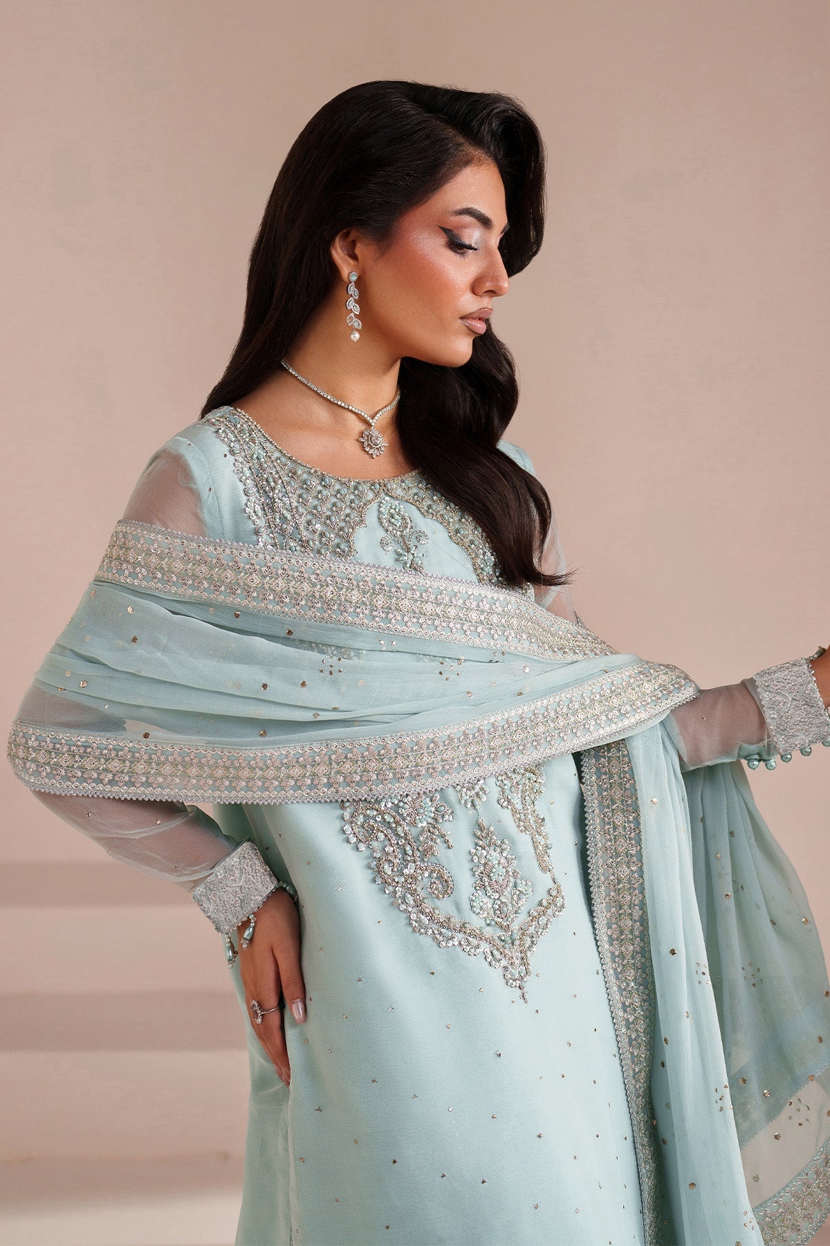 Alizeh | Aymal Handcrafted Luxury Formals | AF-BHM-4063-Azure - by Libasekhas UK - Registered Vendor of : Alizeh - 100% Original Designer Dress