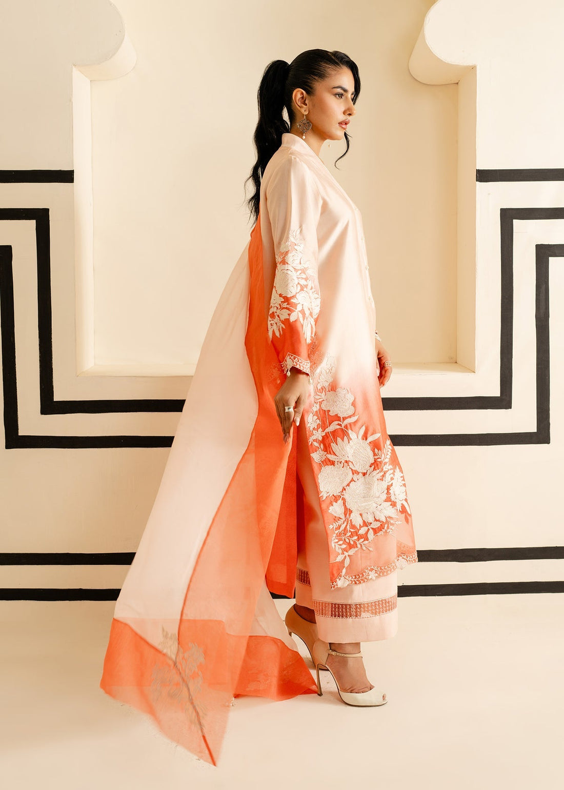 Mahgul | Nooreh Luxe | Ombré Coral - by - Libasekhas UK - Registered Vendor of : Mahgul - 100% Original Designer Dresss