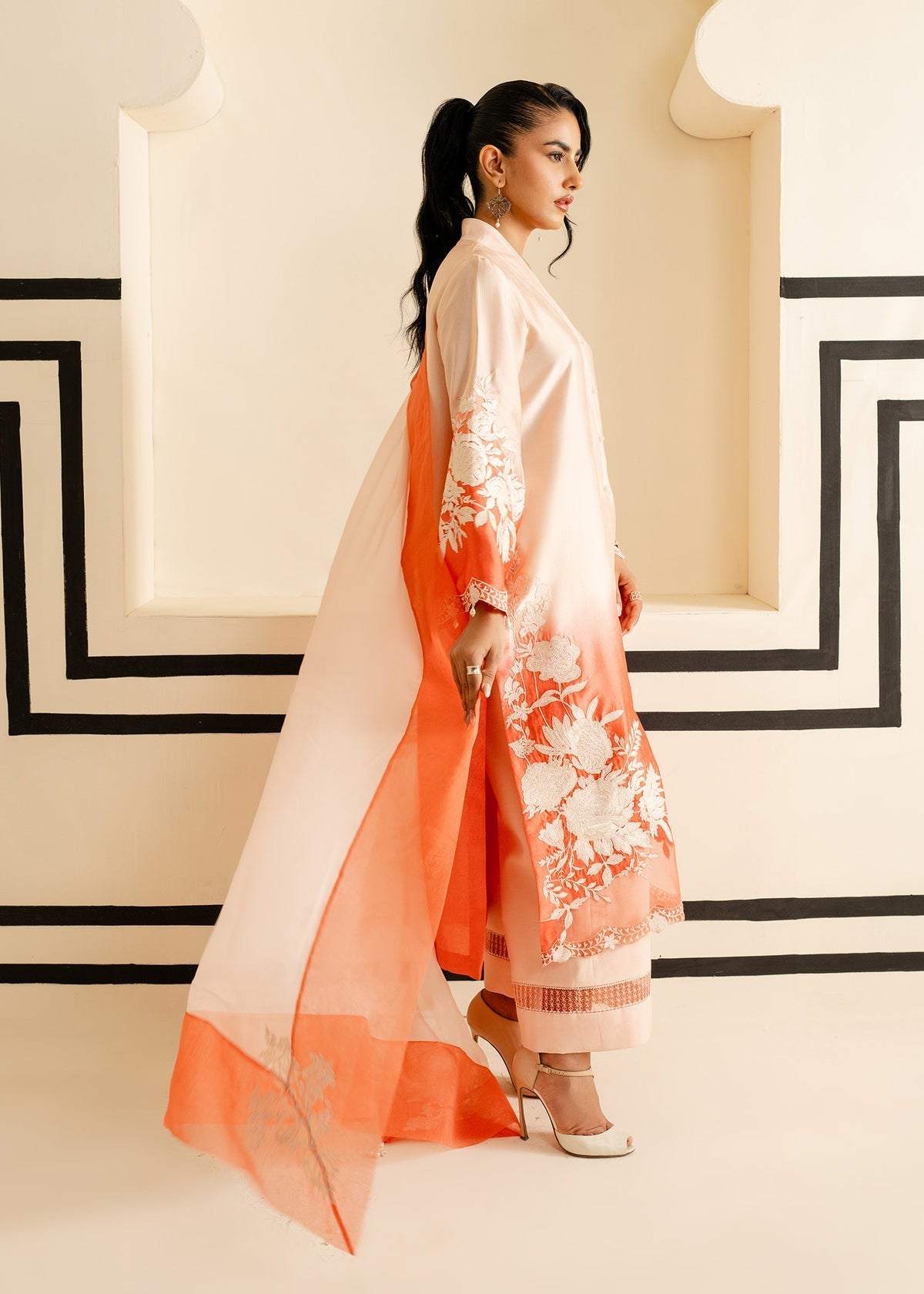 Mahgul | Nooreh Luxe | Ombré Coral - by - Libasekhas UK - Registered Vendor of : Mahgul - 100% Original Designer Dresss