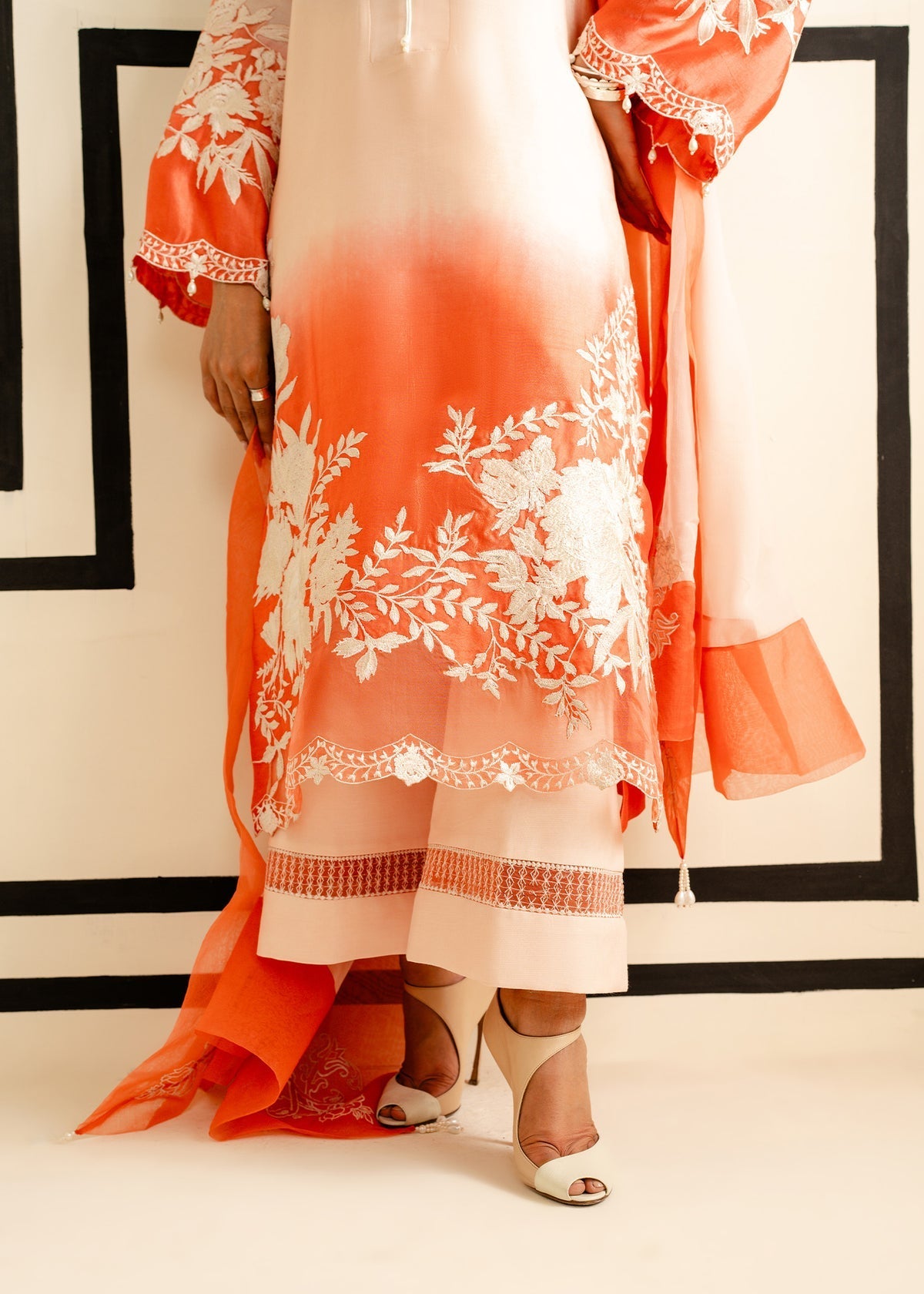 Mahgul | Nooreh Luxe | Ombré Coral - by - Libasekhas UK - Registered Vendor of : Mahgul - 100% Original Designer Dresss