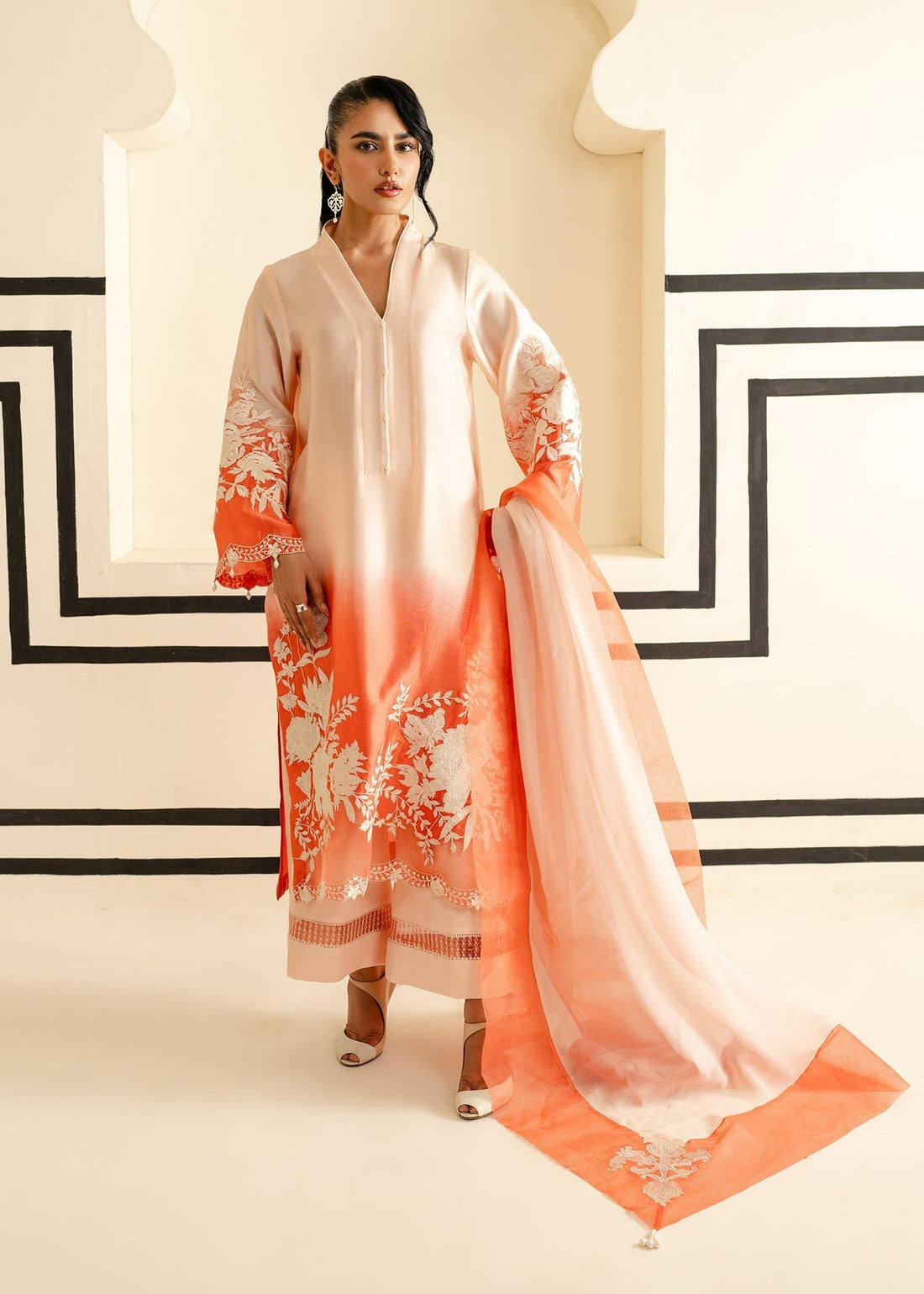 Mahgul | Nooreh Luxe | Ombré Coral - by - Libasekhas UK - Registered Vendor of : Mahgul - 100% Original Designer Dresss