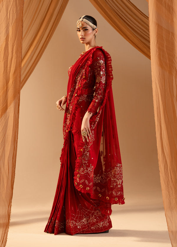 Paras by Pasha | Noor -e- Jahan Saree Collection | Laal-e-Jahan - by - Libasekhas UK - Registered Vendor of : Paras by Pasha - 100% Original Designer Dresss