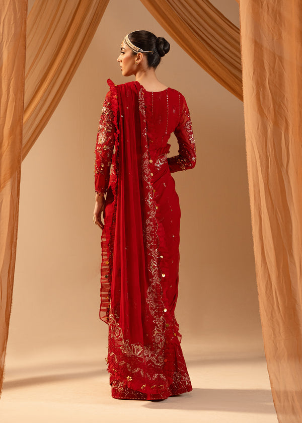 Paras by Pasha | Noor -e- Jahan Saree Collection | Laal-e-Jahan - by - Libasekhas UK - Registered Vendor of : Paras by Pasha - 100% Original Designer Dresss
