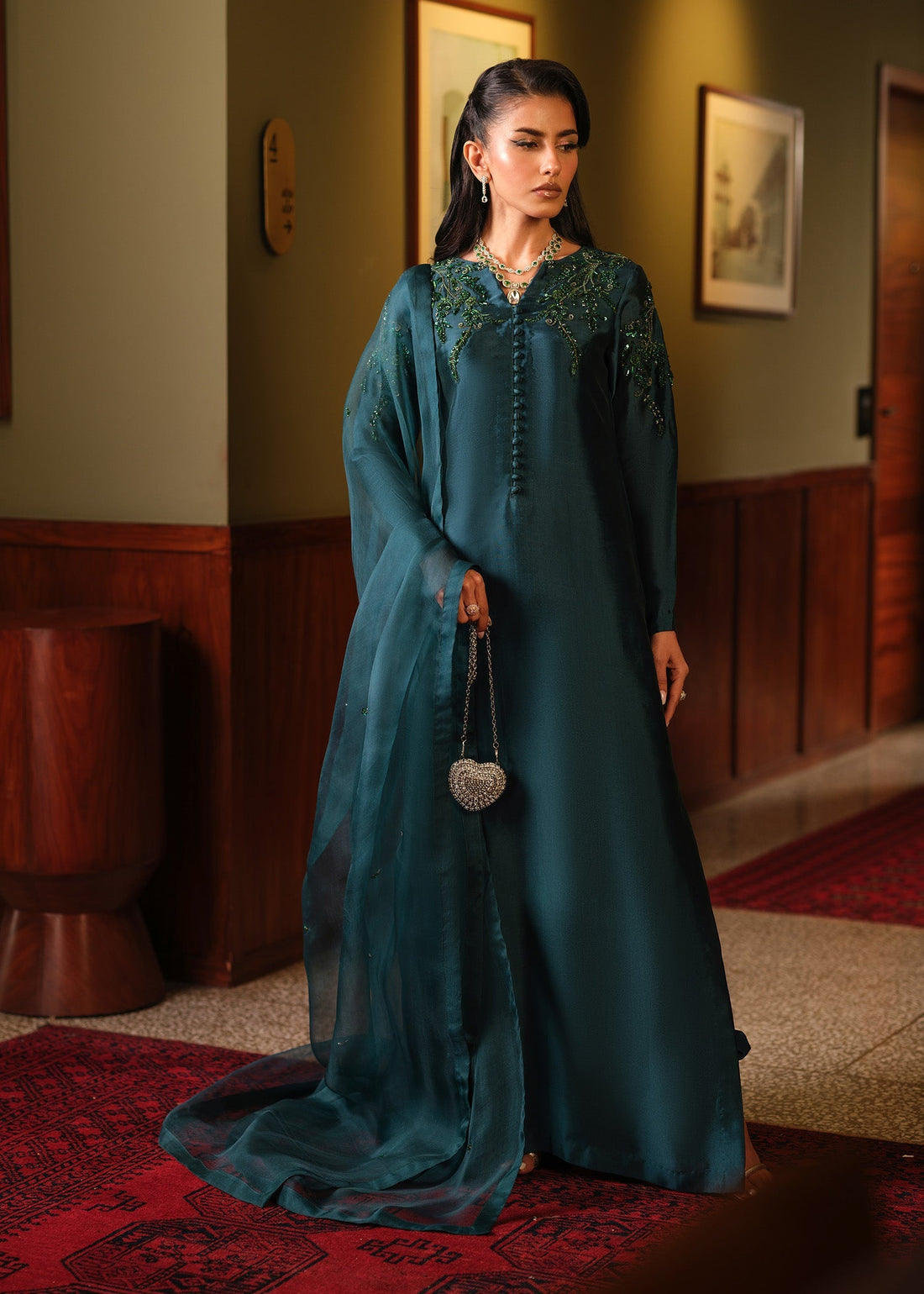 Mahum Asad | Private Hour | Emerald Tonic - by Libasekhas - Registered Vendor of : Mahum Asad - 100% Original Designer Dress