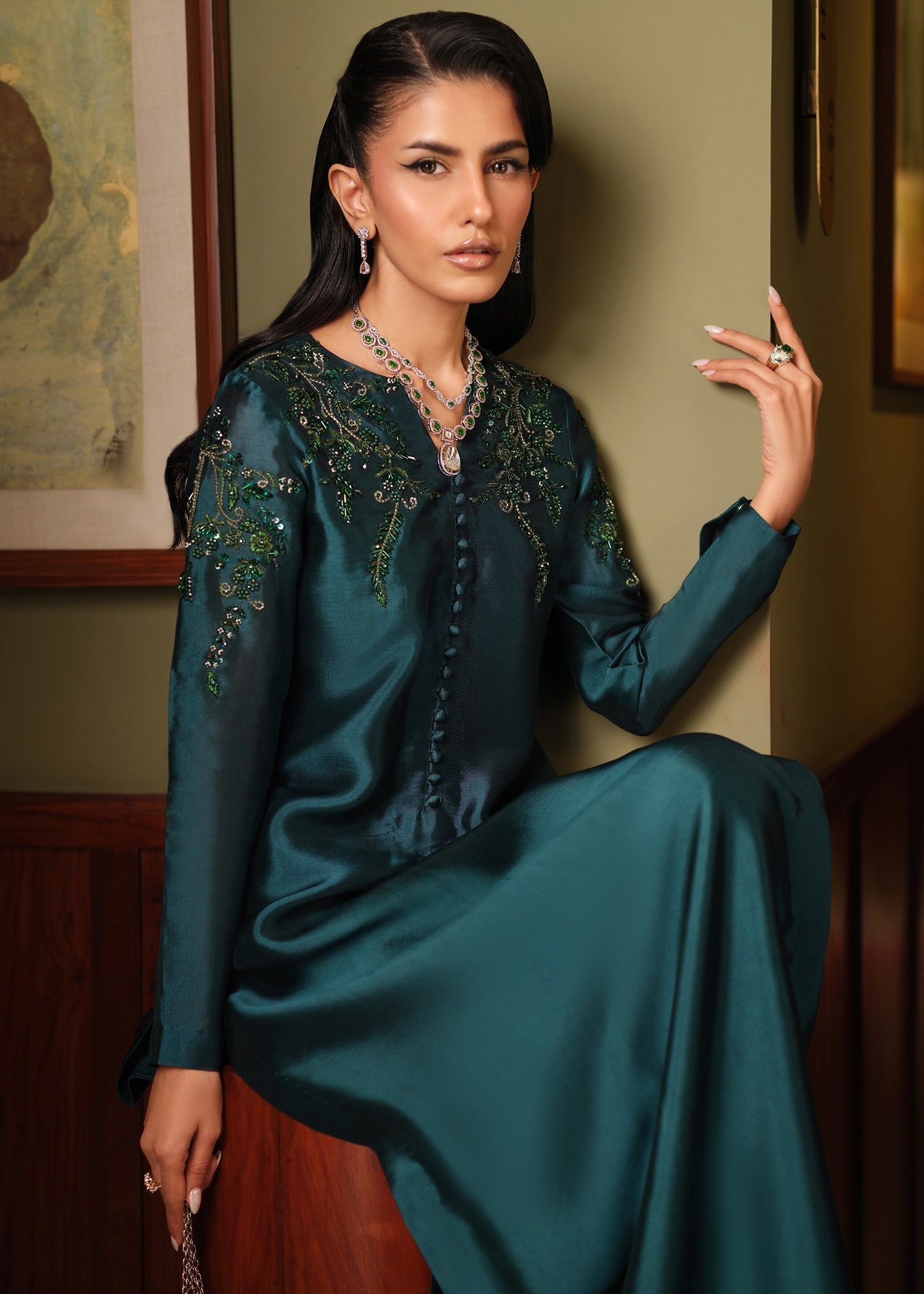 Mahum Asad | Private Hour | Emerald Tonic - by Libasekhas - Registered Vendor of : Mahum Asad - 100% Original Designer Dress
