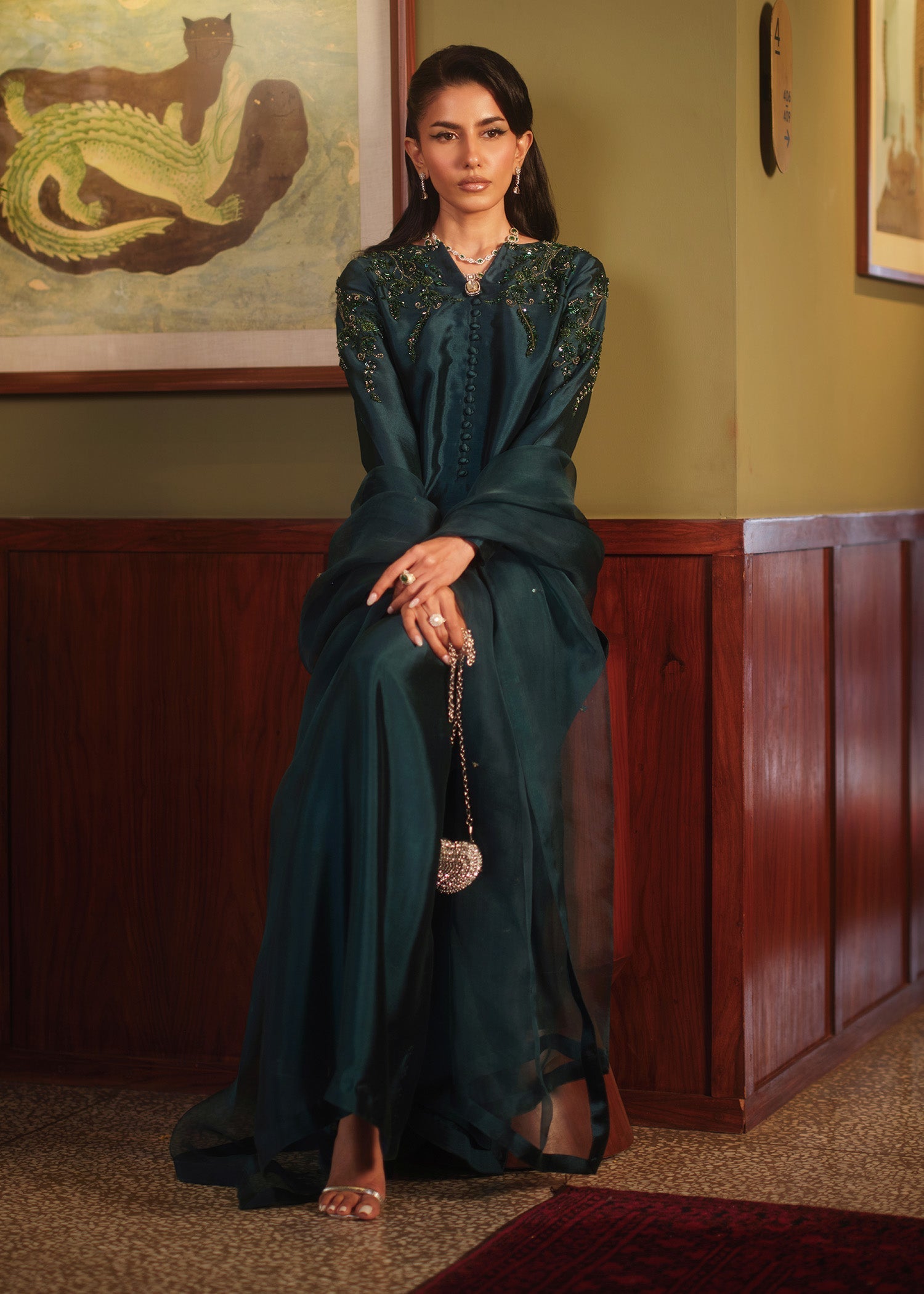 Mahum Asad | Private Hour | Emerald Tonic - by Libasekhas - Registered Vendor of : Mahum Asad - 100% Original Designer Dress