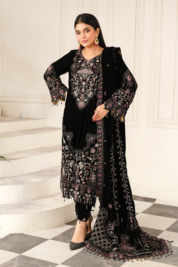 Raeesa Premium | Sheen Luxury Velvet | Noir - by - Libasekhas UK - Registered Vendor of : Raeesa Premium - 100% Original Designer Dresss