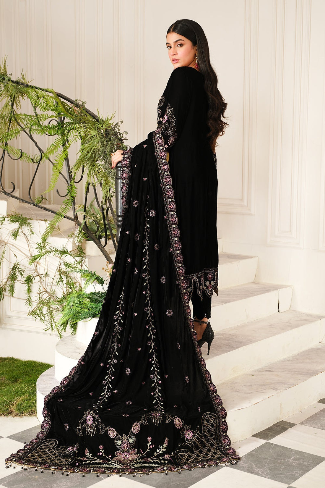 Raeesa Premium | Sheen Luxury Velvet | Noir - by - Libasekhas UK - Registered Vendor of : Raeesa Premium - 100% Original Designer Dresss