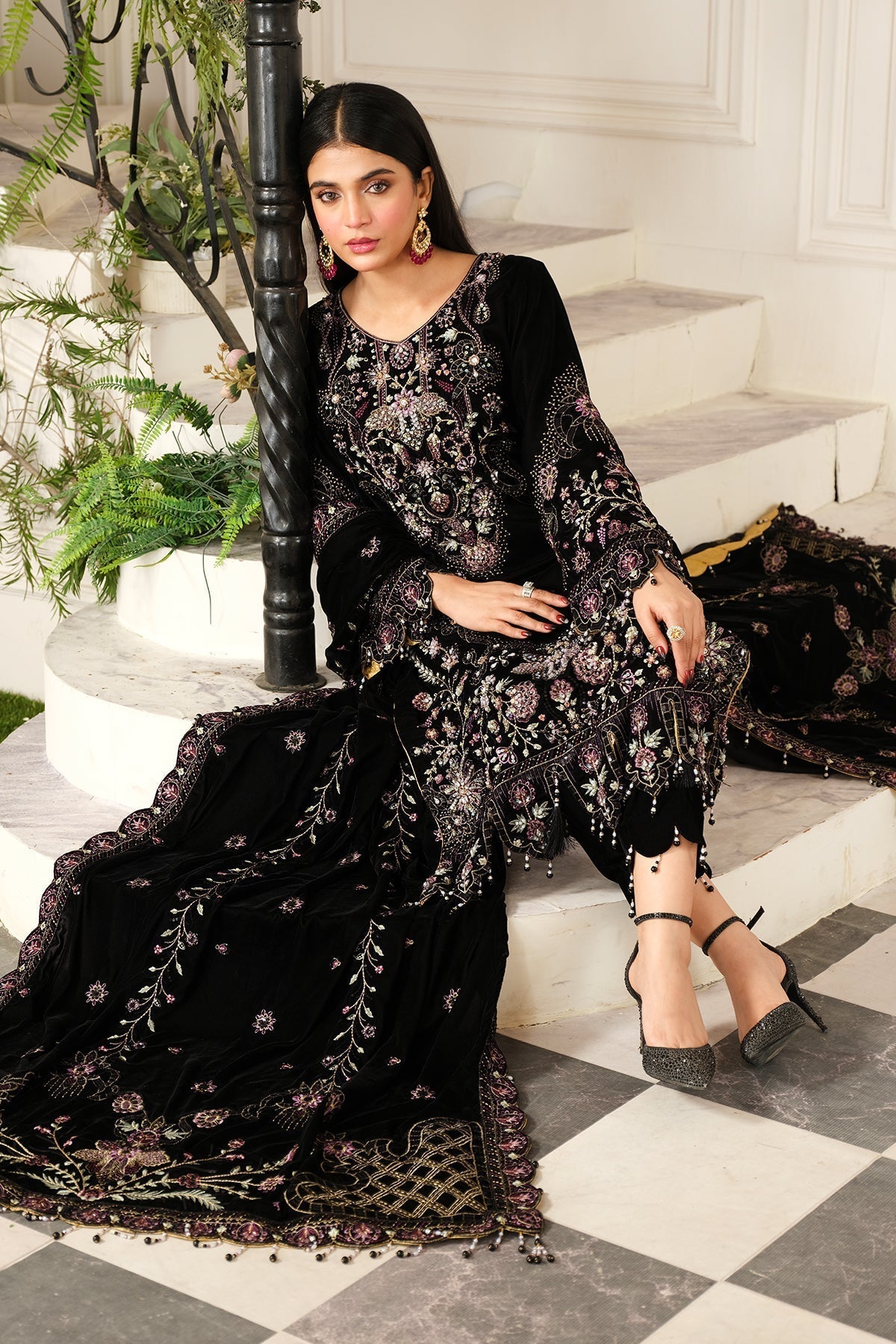 Raeesa Premium | Sheen Luxury Velvet | Noir - by - Libasekhas UK - Registered Vendor of : Raeesa Premium - 100% Original Designer Dresss