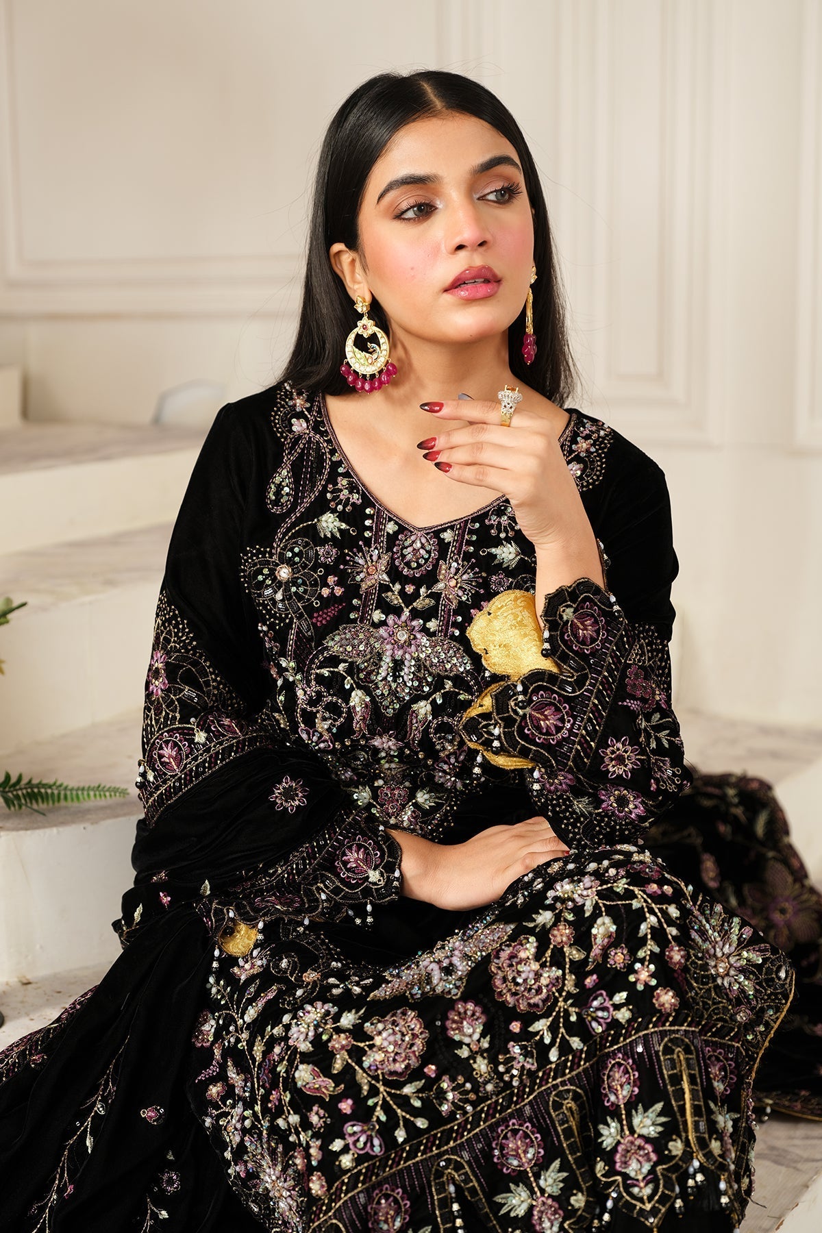 Raeesa Premium | Sheen Luxury Velvet | Noir - by - Libasekhas UK - Registered Vendor of : Raeesa Premium - 100% Original Designer Dresss