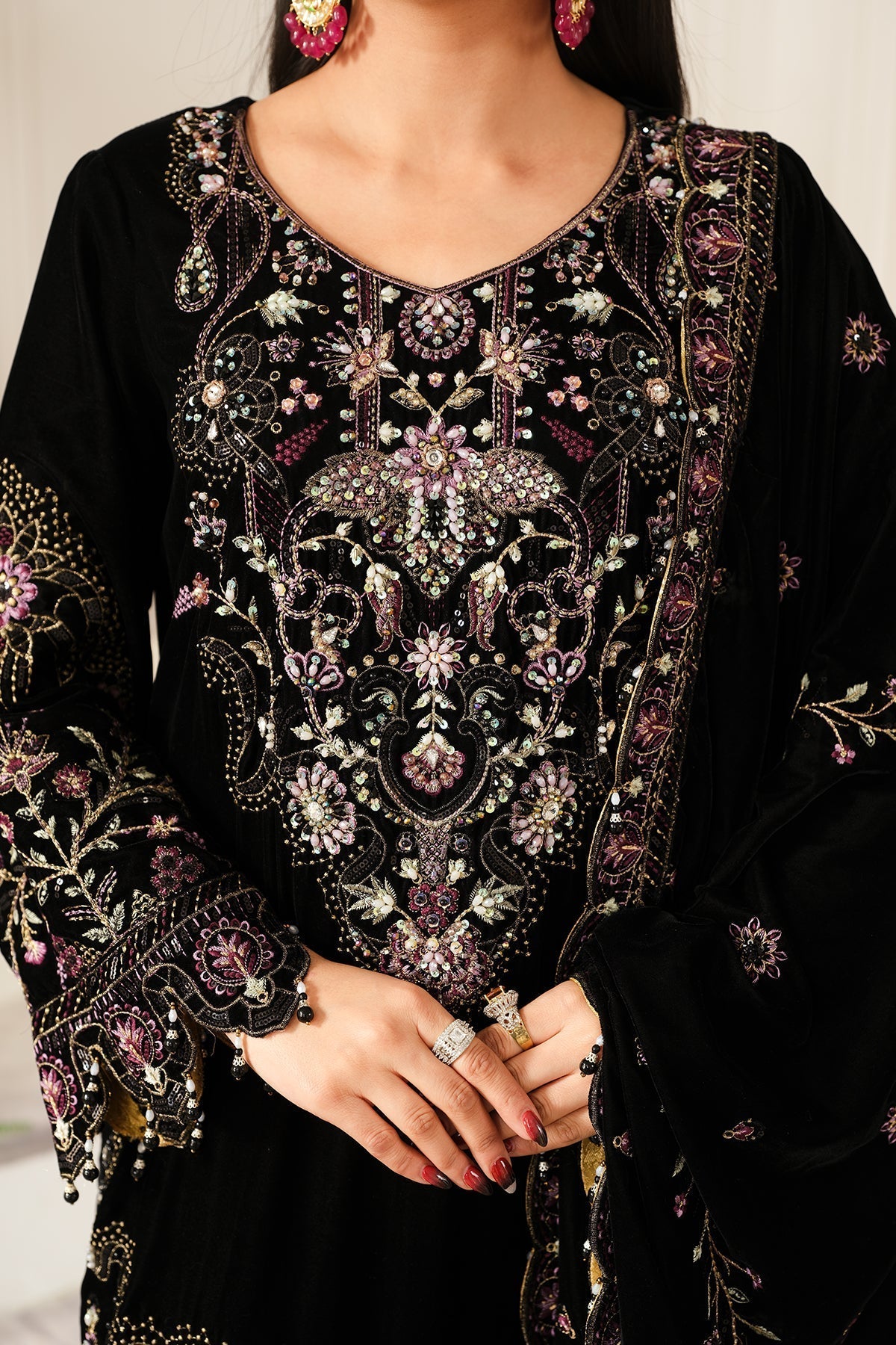 Raeesa Premium | Sheen Luxury Velvet | Noir - by - Libasekhas UK - Registered Vendor of : Raeesa Premium - 100% Original Designer Dresss