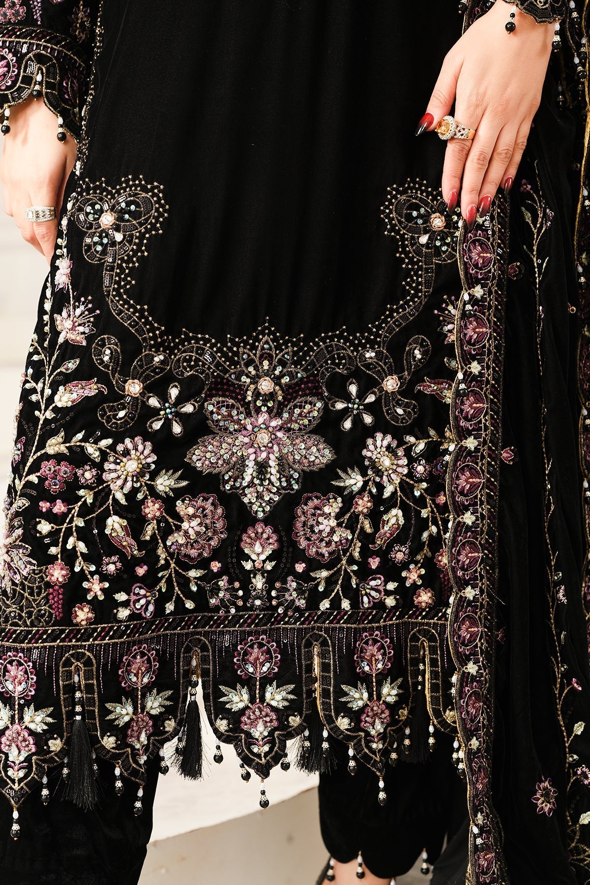 Raeesa Premium | Sheen Luxury Velvet | Noir - by - Libasekhas UK - Registered Vendor of : Raeesa Premium - 100% Original Designer Dresss