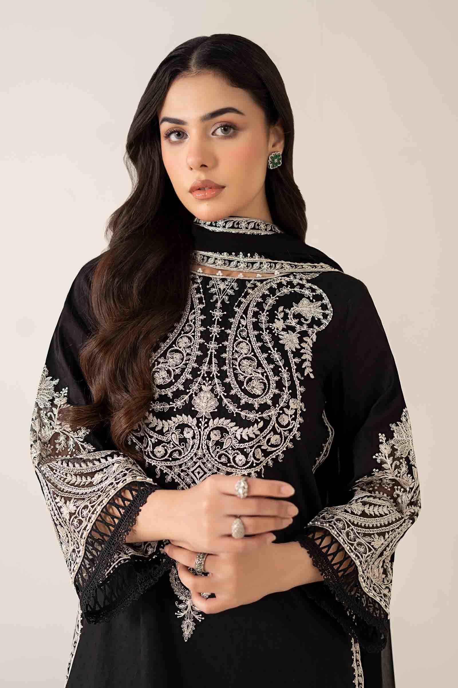 Maria B | Pre Fall Dresses | 3 Piece Embroidered Dobby Suit Black4 - by Libasekhas UK - Registered Vendor of : Maria B - 100% Original Designer Dress