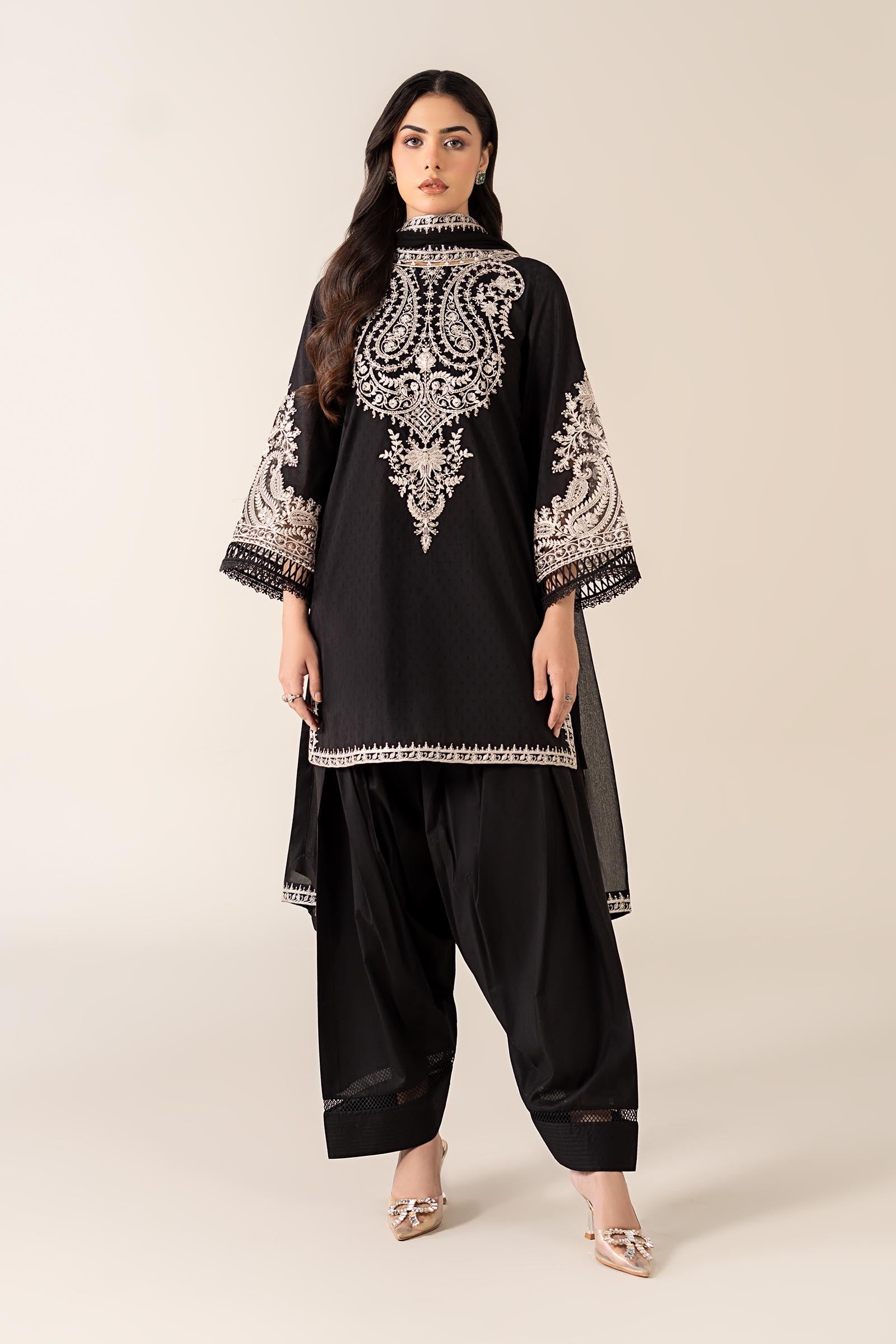 Maria B | Pre Fall Dresses | 3 Piece Embroidered Dobby Suit Black4 - by Libasekhas UK - Registered Vendor of : Maria B - 100% Original Designer Dress