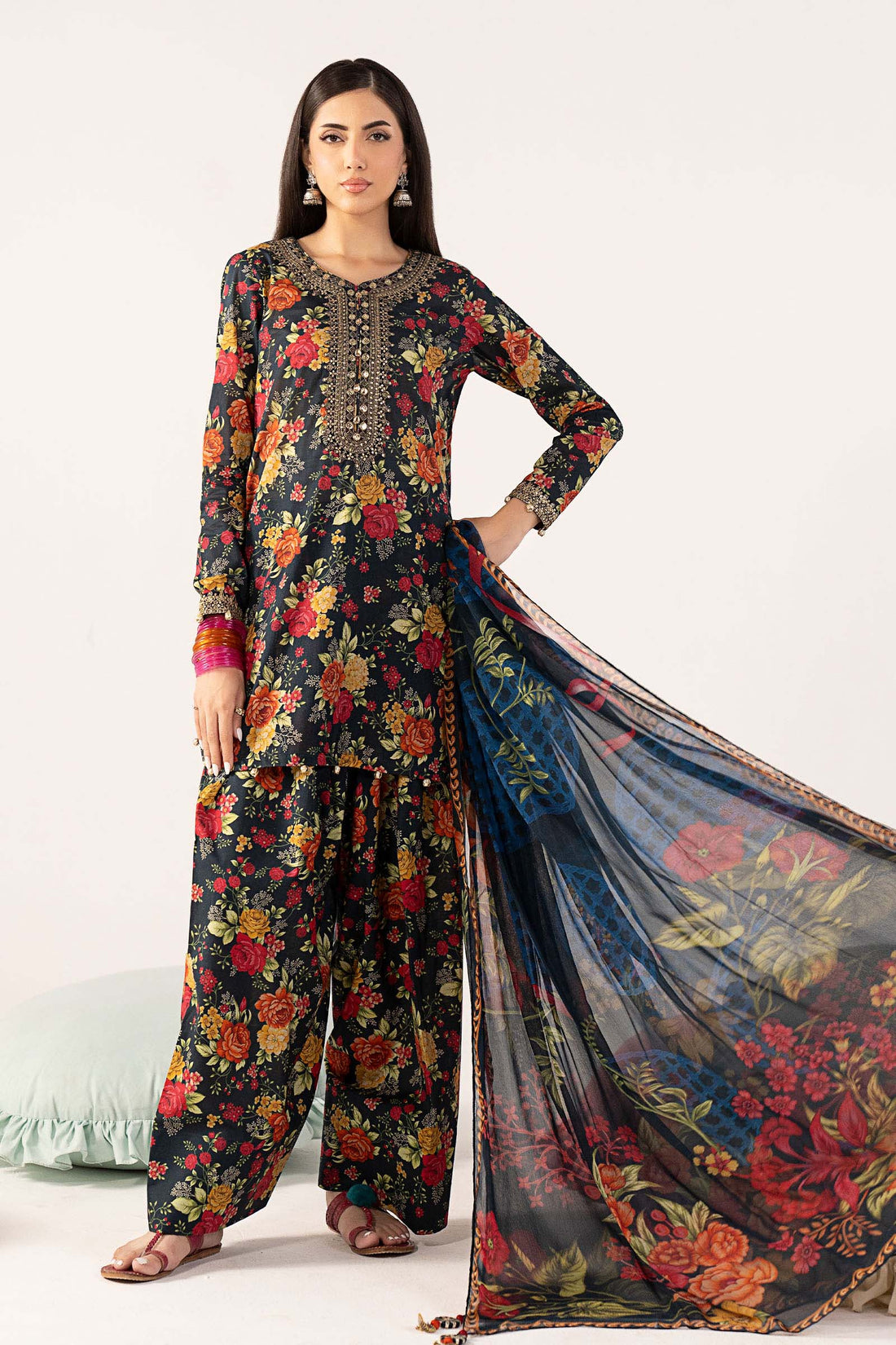 Maria B | Luxury Pret Pre Fall | DW-PF25-63R1-Teal - by Libasekhas UK - Registered Vendor of : Maria B - 100% Original Designer Dress