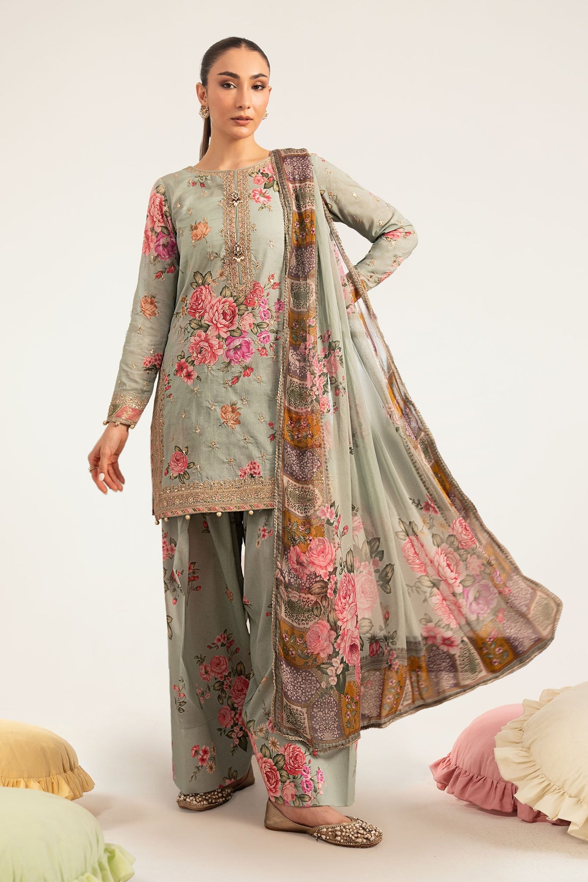 Maria B | Luxury Pret Pre Fall | DW-PF26-10-Green - by Libasekhas UK - Registered Vendor of : Maria B - 100% Original Designer Dress