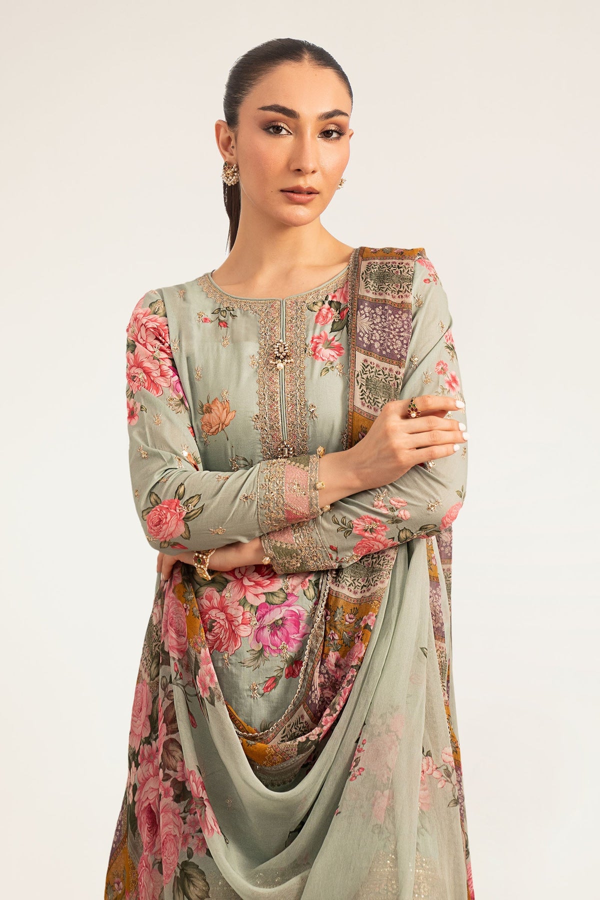 Maria B | Luxury Pret Pre Fall | DW-PF26-10-Green - by Libasekhas UK - Registered Vendor of : Maria B - 100% Original Designer Dress