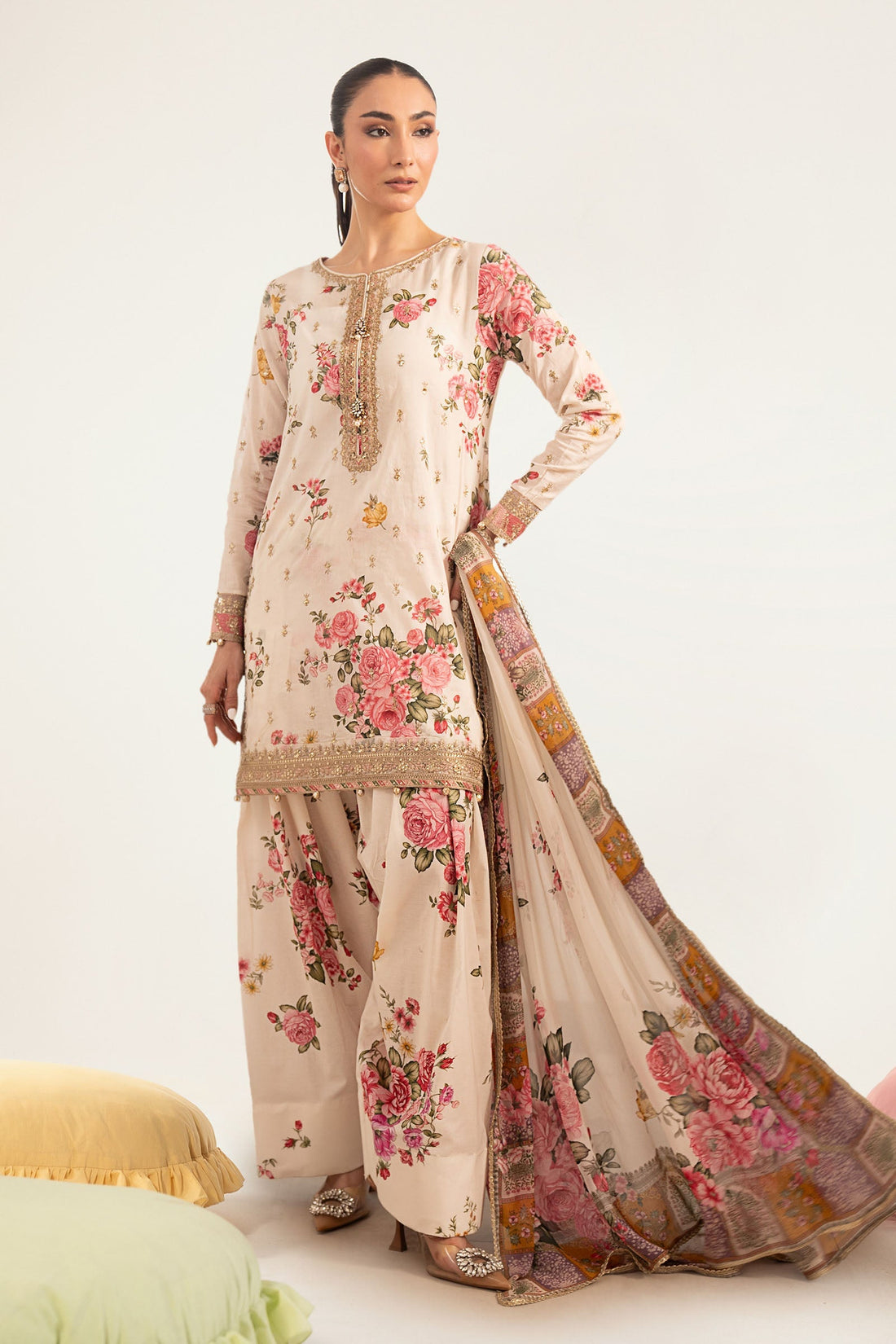 Maria B | Luxury Pret Pre Fall | DW-PF26-10-Off White - by Libasekhas UK - Registered Vendor of : Maria B - 100% Original Designer Dress