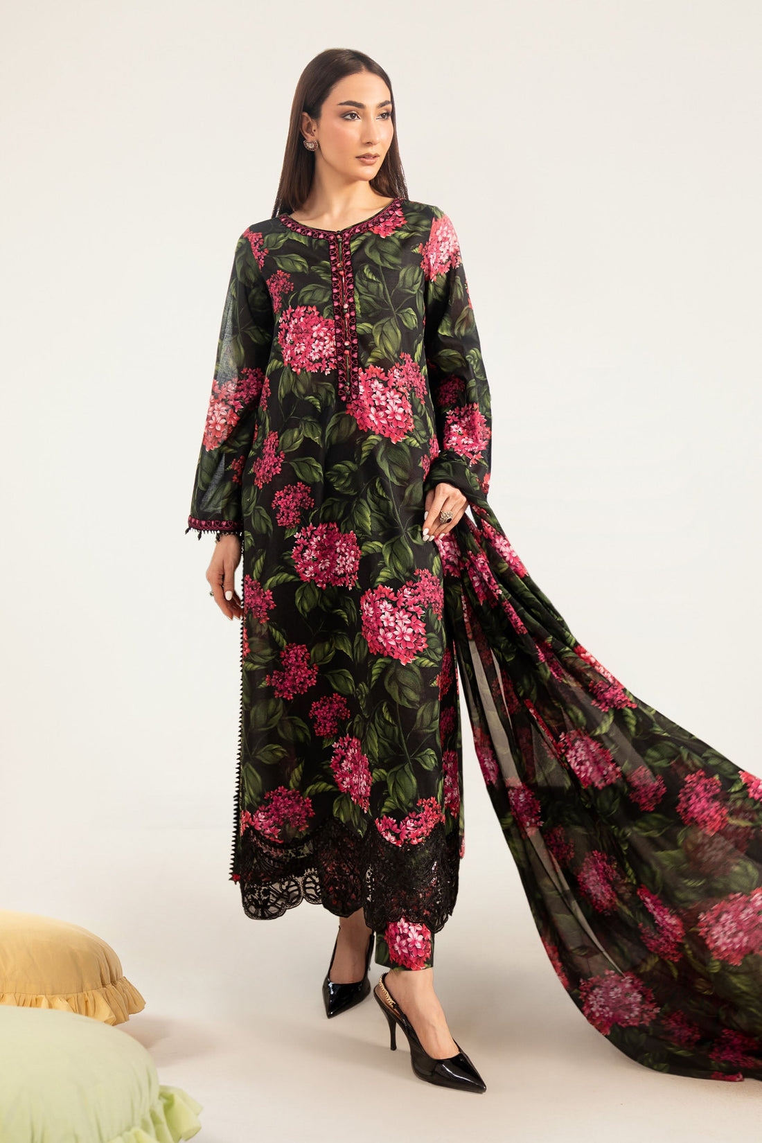 Maria B | Luxury Pret Pre Fall | DW-PF26-15-Black - by Libasekhas UK - Registered Vendor of : Maria B - 100% Original Designer Dress